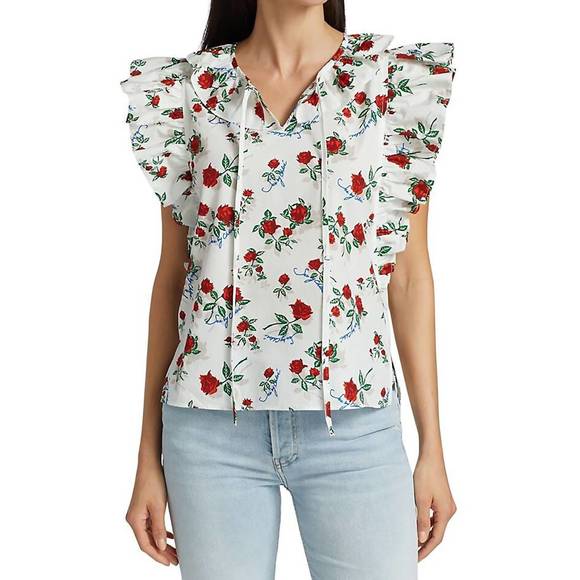NEW SEE BY CHLOE women's dita cotton poplin floral print flutter sleeve blouse i - Picture 3 of 3
